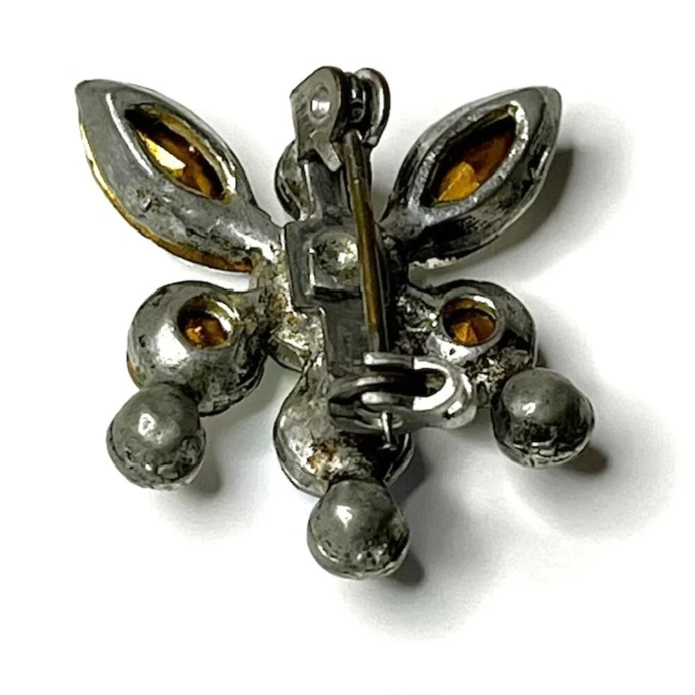 Vintage Rhinestone Dragonfly Brooch Pin Silver Tone Setting Minimalist Blue